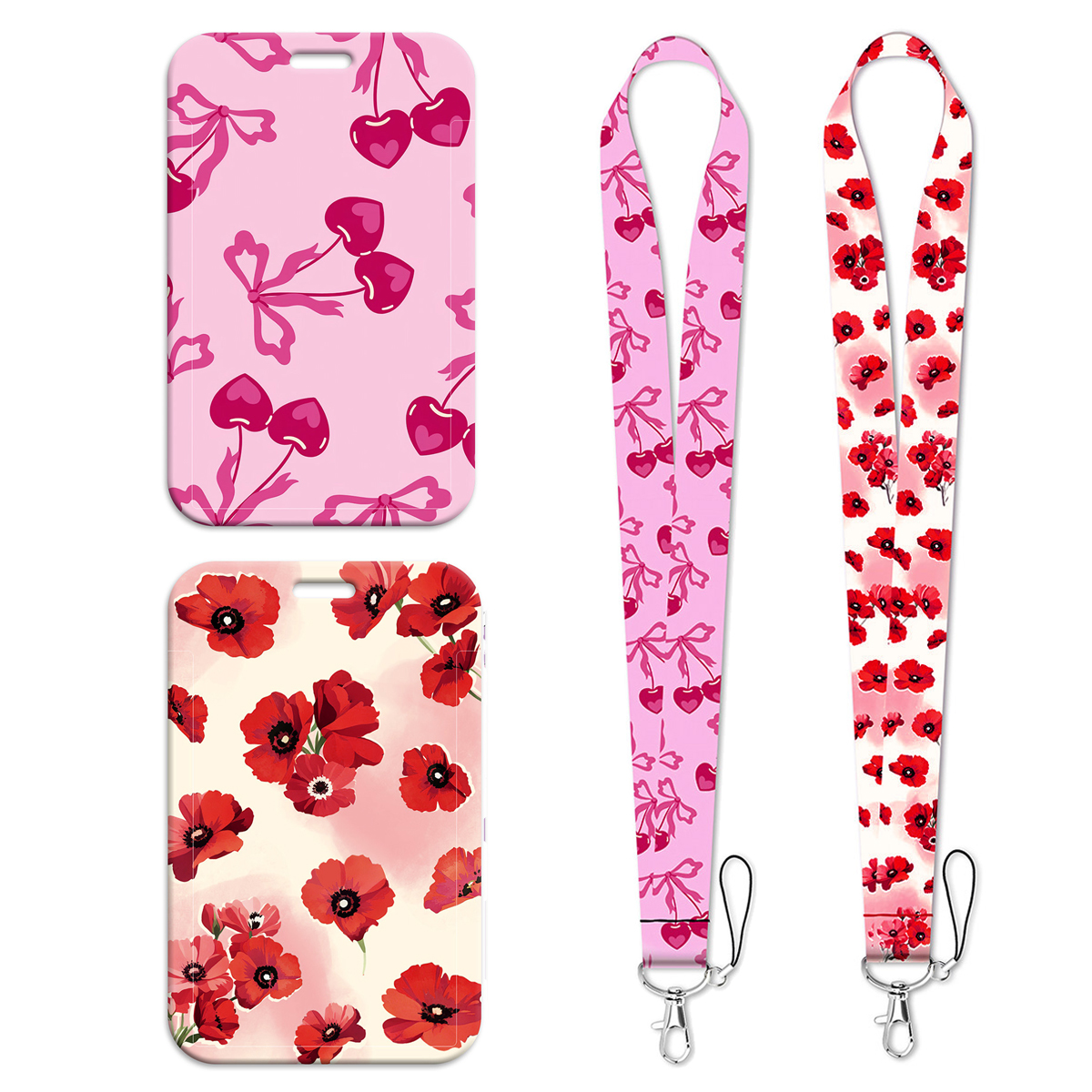 Phone Accessories Red - Trendy Pink Cherry Lanyard Keychain Vintage